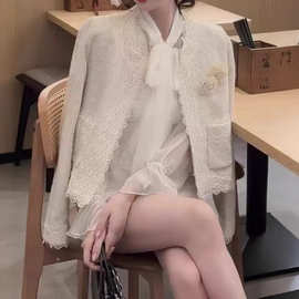 法式白色重工亮片小香风外套女2026秋季新款秋纯欲风穿搭2162