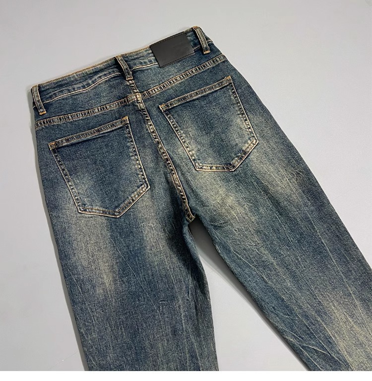 Autumn And Summer New Korean-style Handsome Small-footed Jeans, Slim-fitting, Comfortable, Elastic, Washed And Old-fashioned Nine-point Pants_viptrois.com