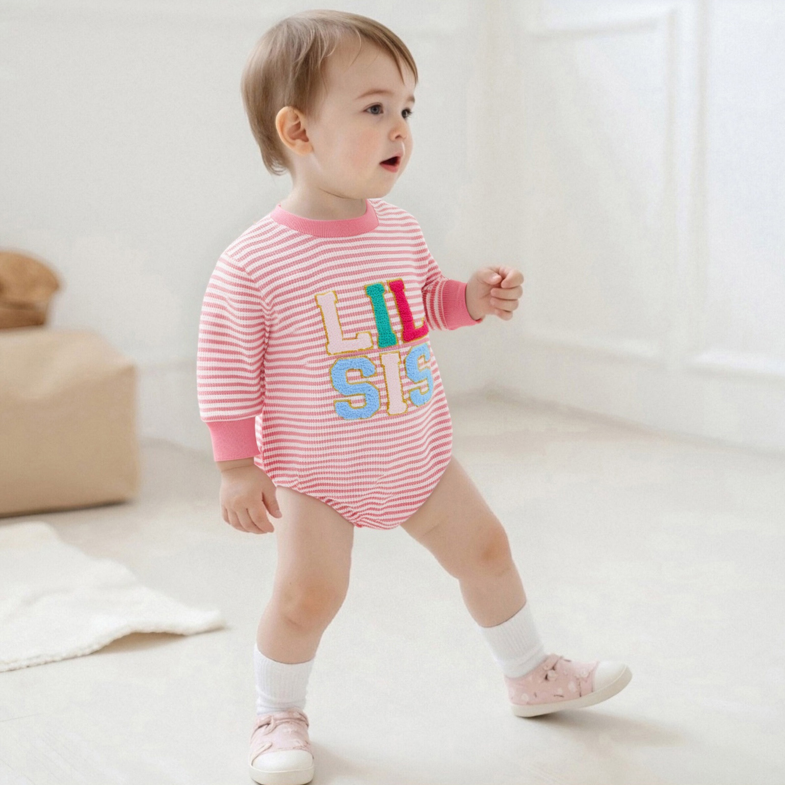Grenouillère sweatshirt à texture gaufrée pour bébé fille_voghion.com