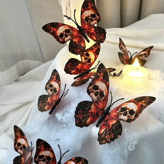 PY3041一套12只3D立体骷髅蝴蝶贴万圣节背景墙装饰贴