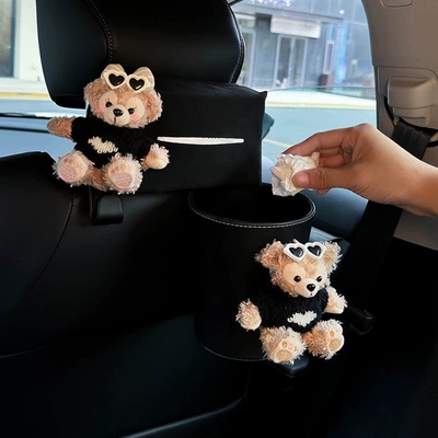 Shirley Mei Car Tissue Box and Trash Can Two-In-One Car Hanging Tissue Box Front and Rear Seat Back Storage Bucket (Car tissue box/set) - with-liner-black-love-sweater-rose-tissue-bag-black-love-sweater-duffy-trash-can-black-hook