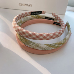 Green Plaid Fabric Sponge Headband for Women, 2023 New Style Hair Clip Headband for Outdoor Washing Face High Crown Top Fashion Hair Accessory