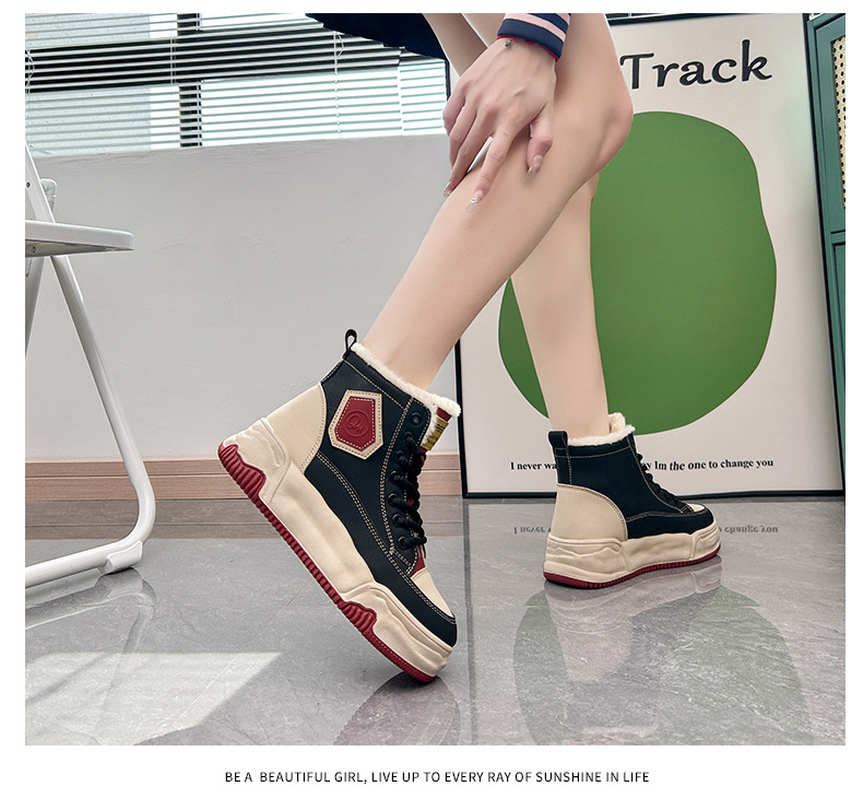 High Top Women's Ankle Boots Plush Lined Winter Casual Footwear_voghion.com