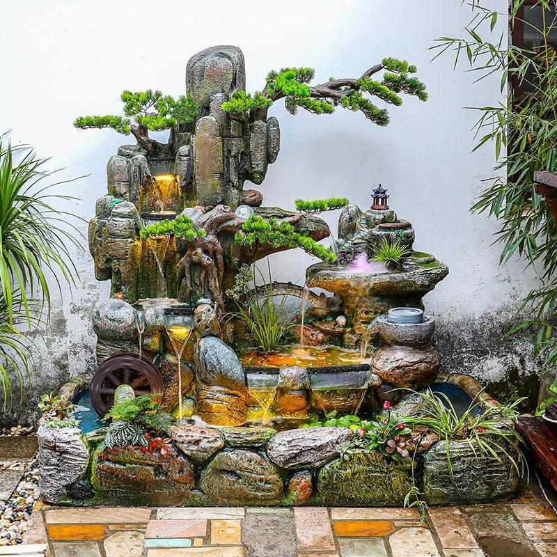 Large floor waterfall rockery circulating water fountain fish pond courtyard balcony lobby feng shui wheel decoration