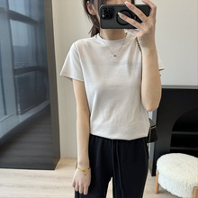 油画新色系！醋酸小众百搭圆领透气基础款短袖T恤女春夏新款053