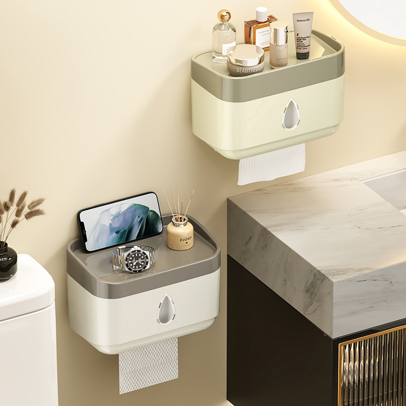 家庭用ティッシュボックストイレトイレットペーパー収納ラックペーパーボックスパンチフリープラスチック防水トイレットペーパーボックス|undefined
