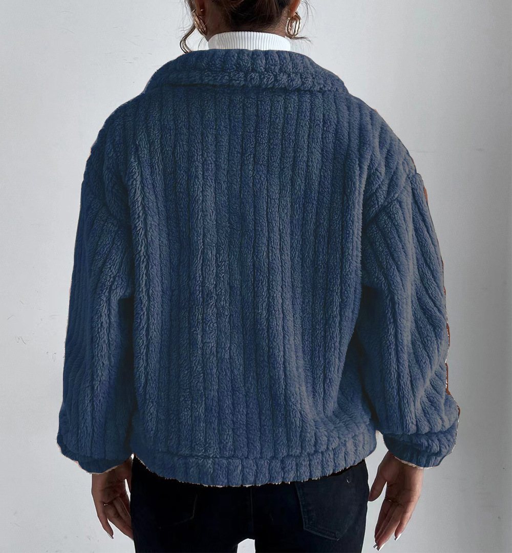 Giacca donna in peluche con revers blusa in velluto confortevole_voghion.com