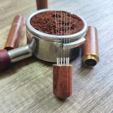 不锈钢咖啡布粉针布粉器咖啡粉搅拌结块打散器具针式带收纳胡桃木