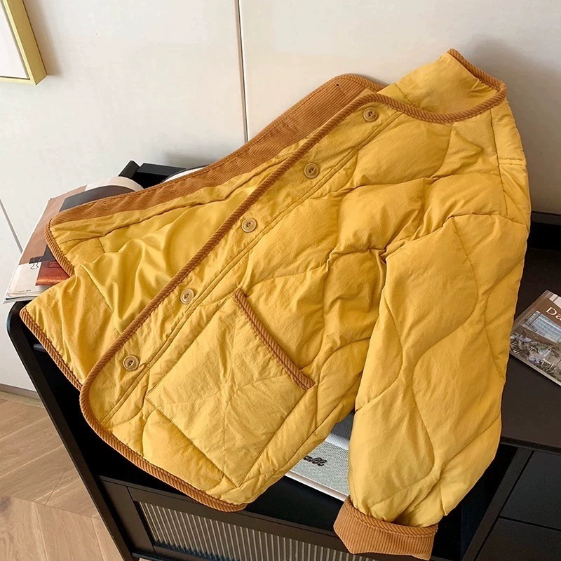 Ginger winter keep warm down jacket with a round collar for leisure with diamond pattern, Korean style, increased thickness, oversize
