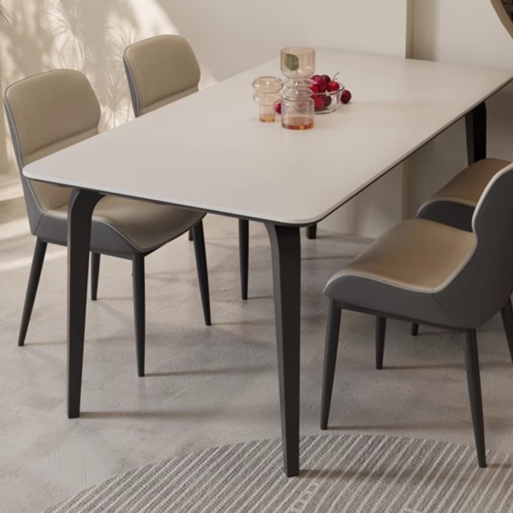 Tabla de comedor de placa de roca Einoc y silla combinada con tabla de comedor rectangular moderna y simple.