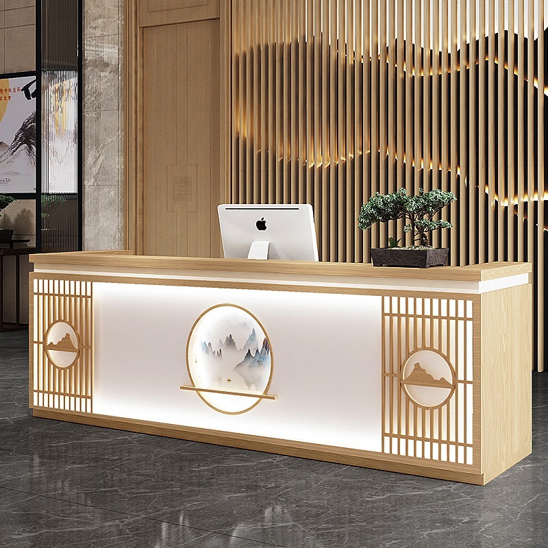 新中式收银台吧台公司前台接待台迎宾台采耳店理发店美容院收银台