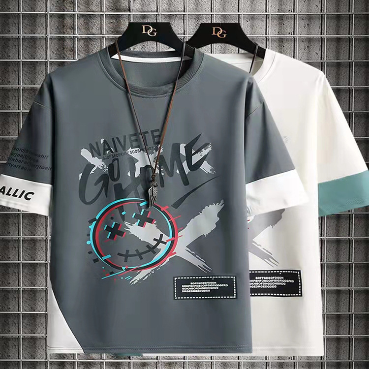 Teenager Summer Men's T-Shirt Short-sleeved Trendy All-match Ice Silk Half-sleeved T-shirt Junior High School Students Loose Top