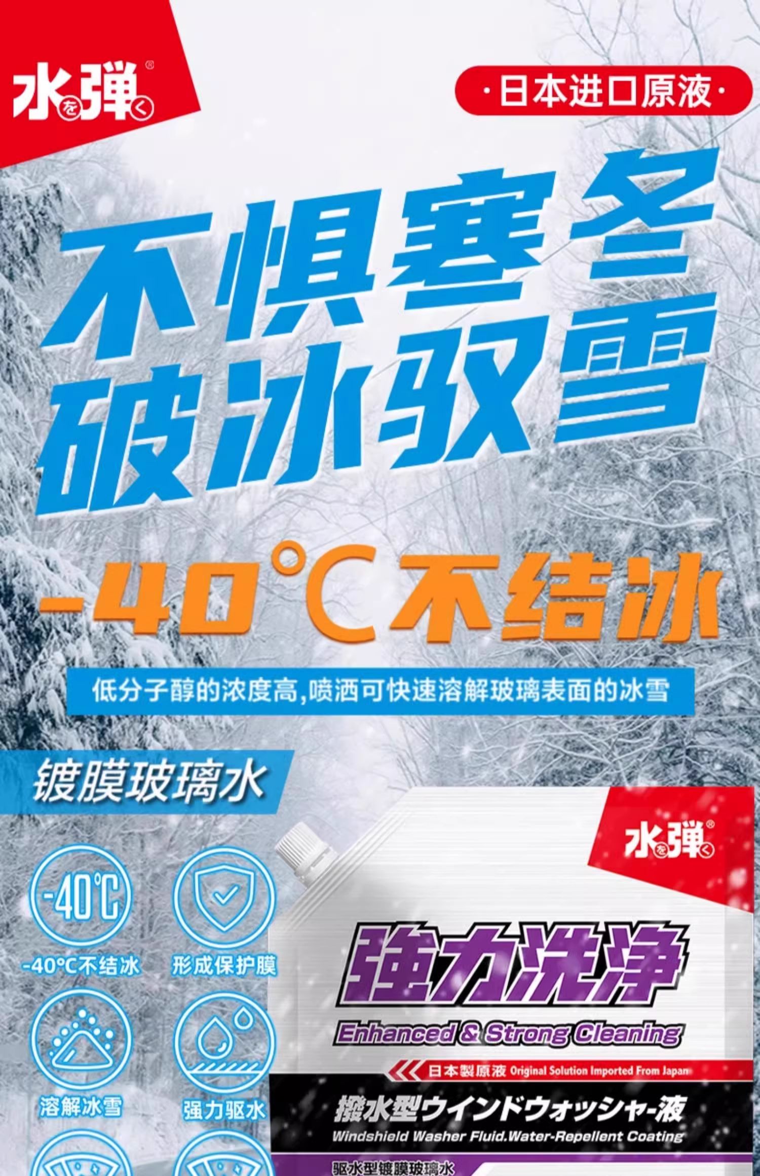 Japanese water-repellent coating glass water, suitable for all seasons, anti-freeze, oil film remover, car decontamination wiper fluid
