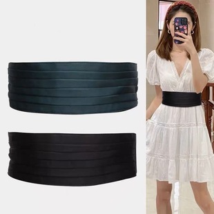 Girdle Women's Wide Belt Black Green Fashion Decorative Dress with Waist and Skirt Han Dynasty High-end Elasticity