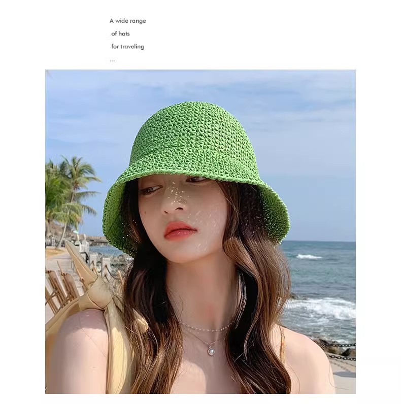 Women's Vacation Beach Solid Color Braid Big Eaves Bucket Hat Straw Hat display picture 6