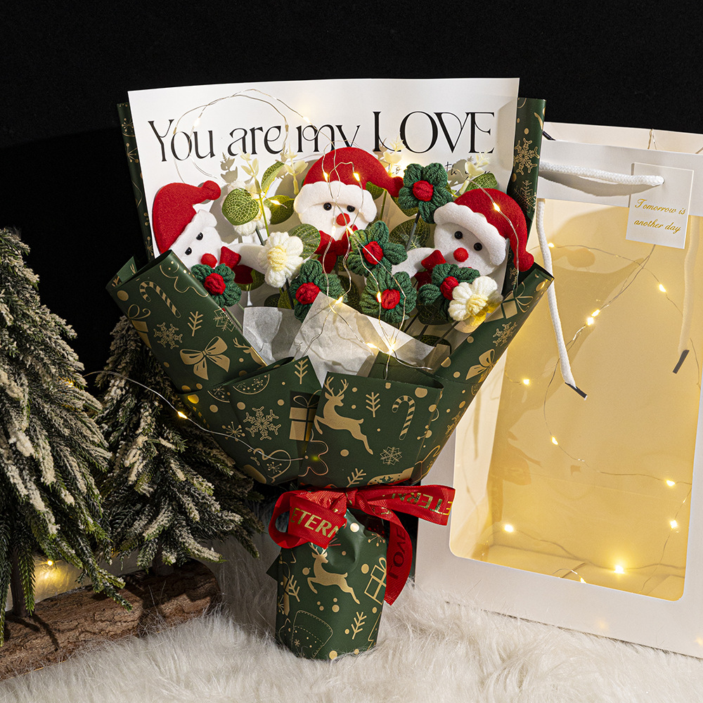 Regalos de Navidad tejidos a mano de lana de punto de imitación ramo de productos terminados para enviar a amigos y amigos del comercio exterior