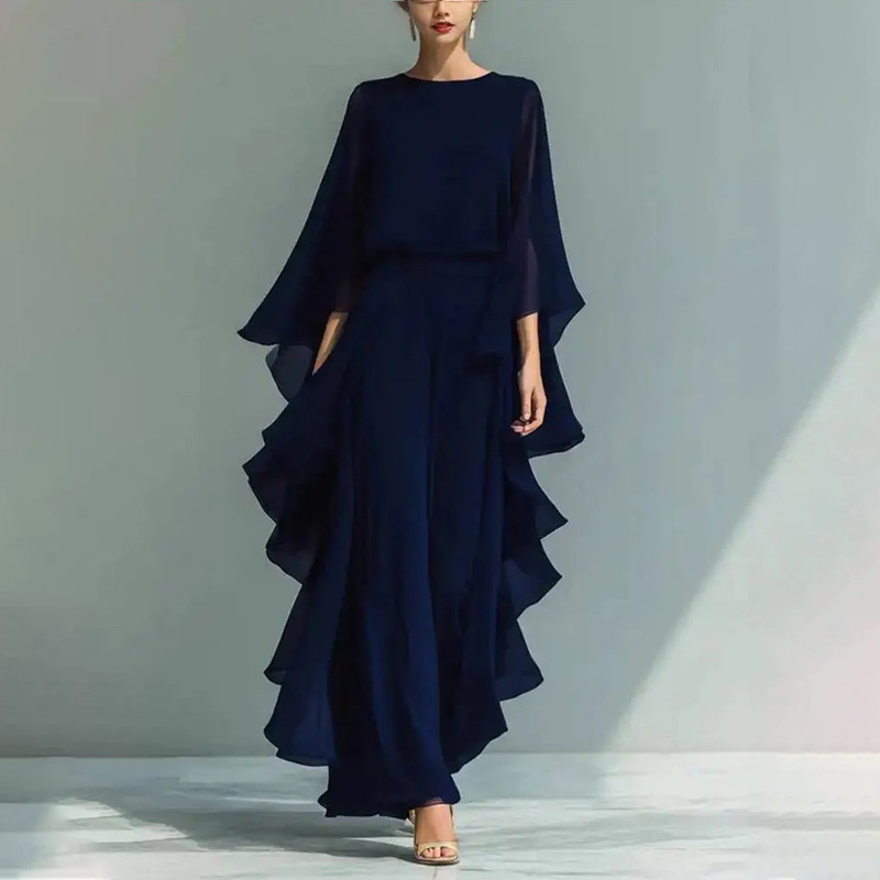 European and American autumn new pants set 2026 autumn fashion solid color two-piece set with ruffled wide-leg pants