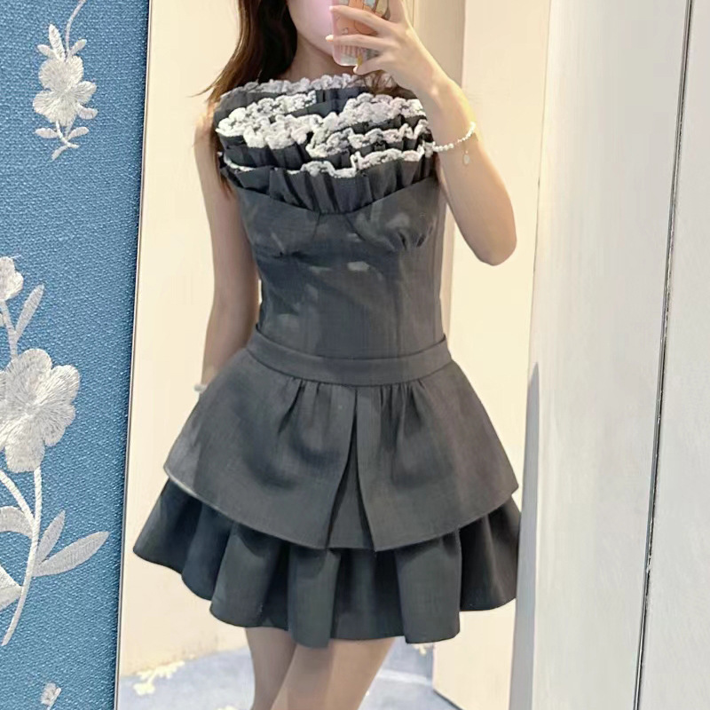 [Ready Stock] Fashionable Niche Design Multi-Layered Lace Splicing Fishbone Corset Suspender Top 24609