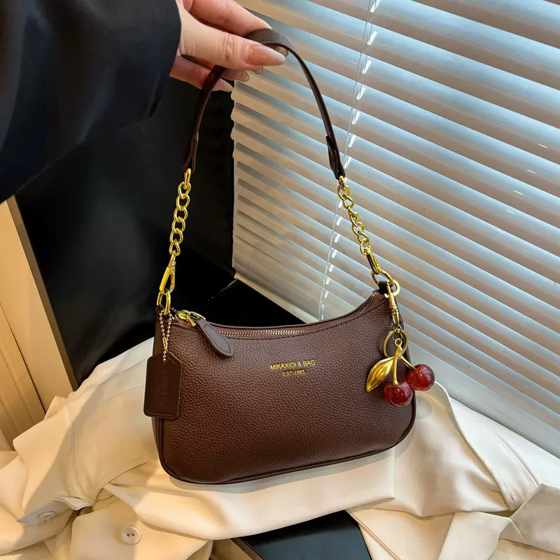 秋冬韩版纯色质感小包包女2025新款荔枝纹链条单肩包高级感斜挎包