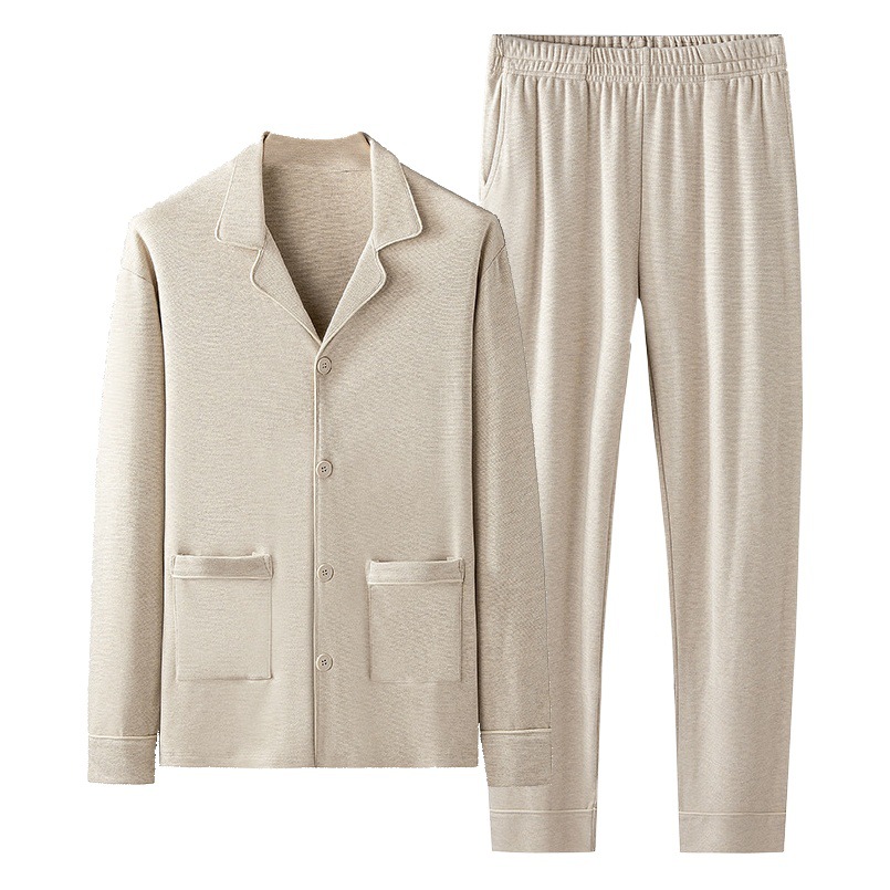 Meijabei rejilla jacquard Otoño e Invierno de los hombres al aire libre desgaste del hogar cardigan pijama traje forrado de lana engrosada en stock pelo rápido