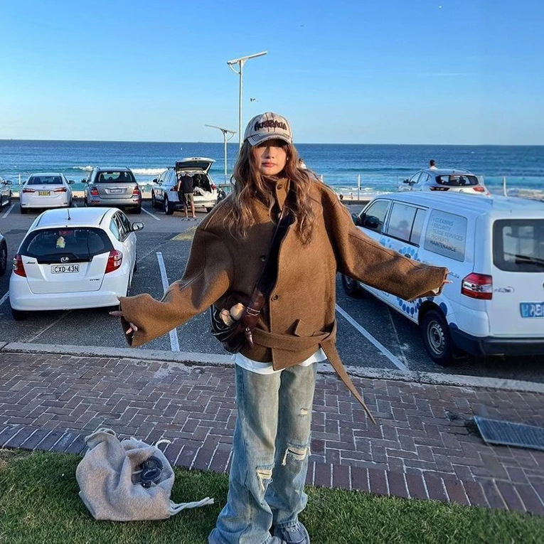 High-end woolen coat with stand-up collar for women, new autumn and winter woolen jacket, short style for petite women, Korean-style foreign trade coat for women High-end woolen coat with stand-up collar for women, new autumn and winter woolen jacket, short style for petite women, Korean-style foreign trade coat for women