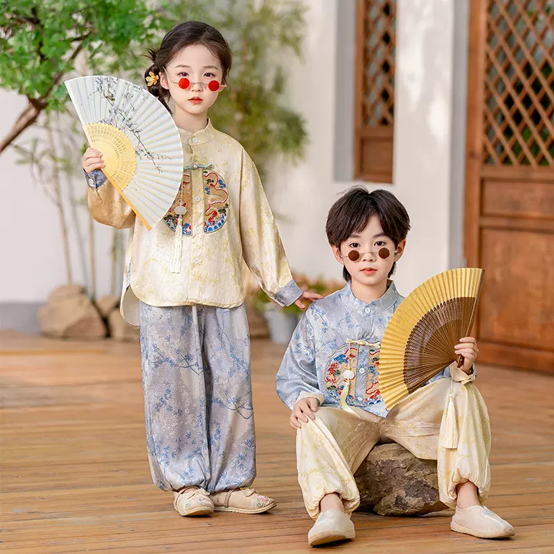 汉服男童春款高端国风演出服春秋小少爷中式唐装女童拜年元宵服装