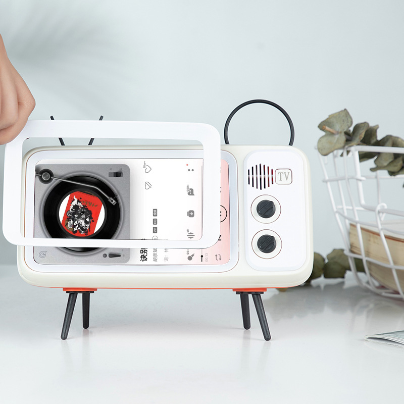 Soporte de teléfono móvil creativo escritorio retro TV Bluetooth audio soporte para teléfono móvil TV soporte decoración marco