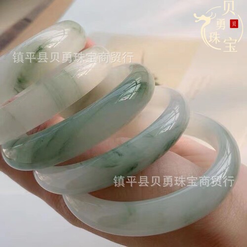 Snow Jade Natural Xinjiang Tianshan Jade Ice Jade Real Gold Thread Jade Round Bracelet, Fortune-Bearing Flat Bar, Versatile Non-Jade Bracelet