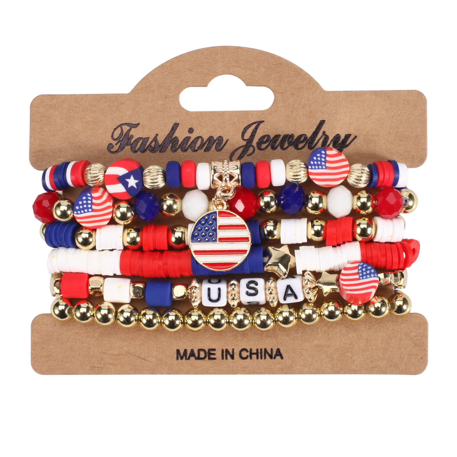 Großhandel Schmuck Basic Amerikanische Flagge Weichen Lehm Perlen Armbänder display picture 1