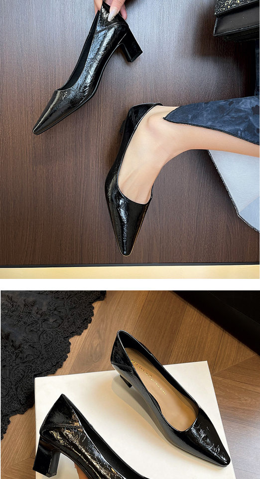 Giày cao gót nữ mũi vuông gót thô 3–6 cm kiểu Pháp thanh lịch, đế cao su, đi làm dự tiệc — Màu cà phê, Màu trắng ngà, màu đen chi tiết 12