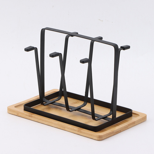 Japanese-style draining cup rack household with tray teacup holder glass mason jar storage stand living room kitchen display rack
