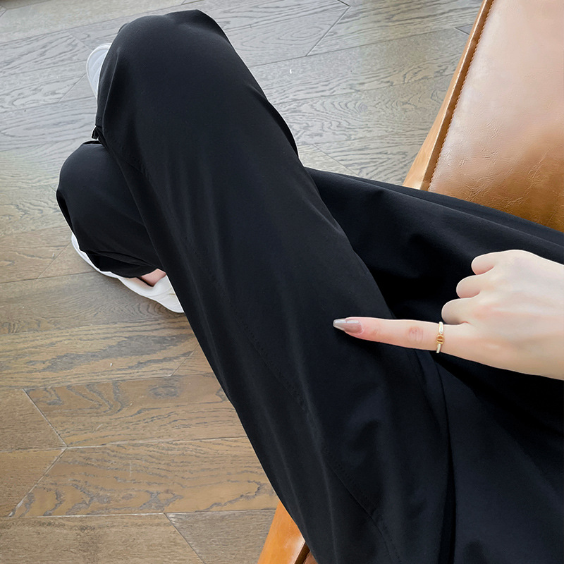 Quần dài nữ mùa hè vải lụa băng mỏng nhẹ, nhanh khô, chống nắng, kiểu harem ống rộng — Gạo xám