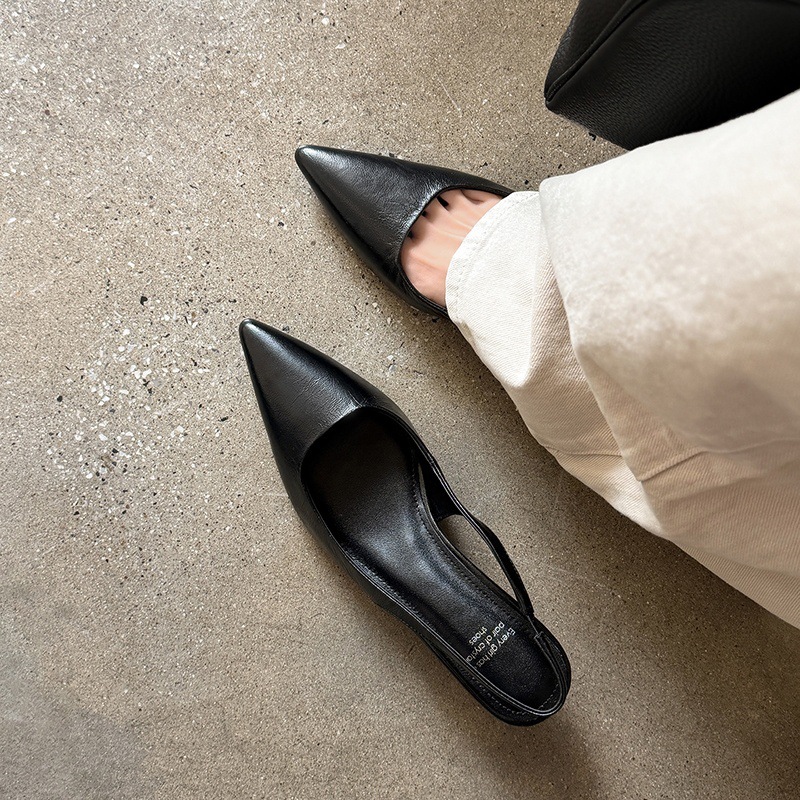 Sandal cao gót nữ mũi nhọn quai hậu dây khóa, gót nhọn 9 cm — đen