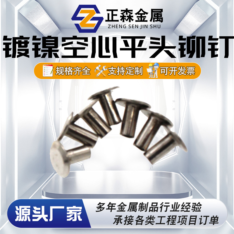 正森 镀镍空心平头铆钉 扁平头空芯中空柳钉M2M2.5M3M4M5M6M8