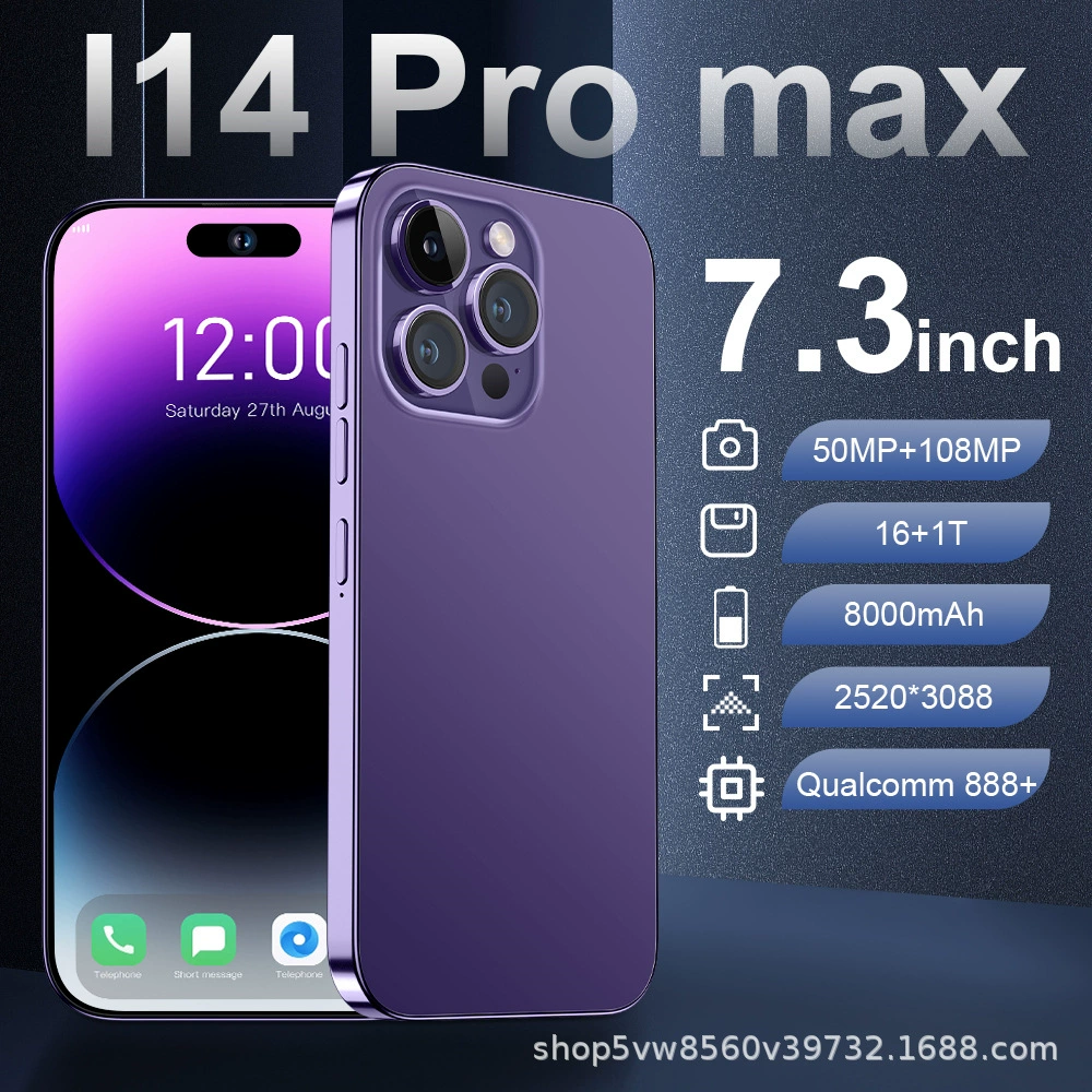 Мобильный телефон i14 Pro Max Intel, 7,3-дюймовый широкий экран, 8000 мАч, 16 ГБ + 1 ТБ