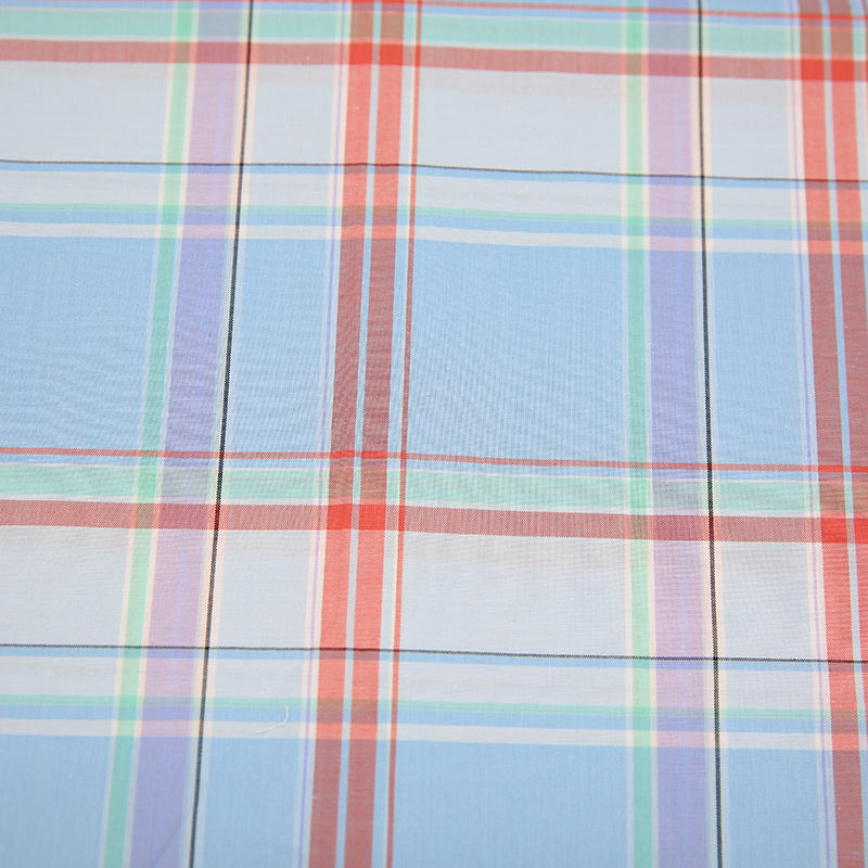 涤棉格子衬衫布 色织格子面料 提花格纹布 格子衬衫连衣裙面料