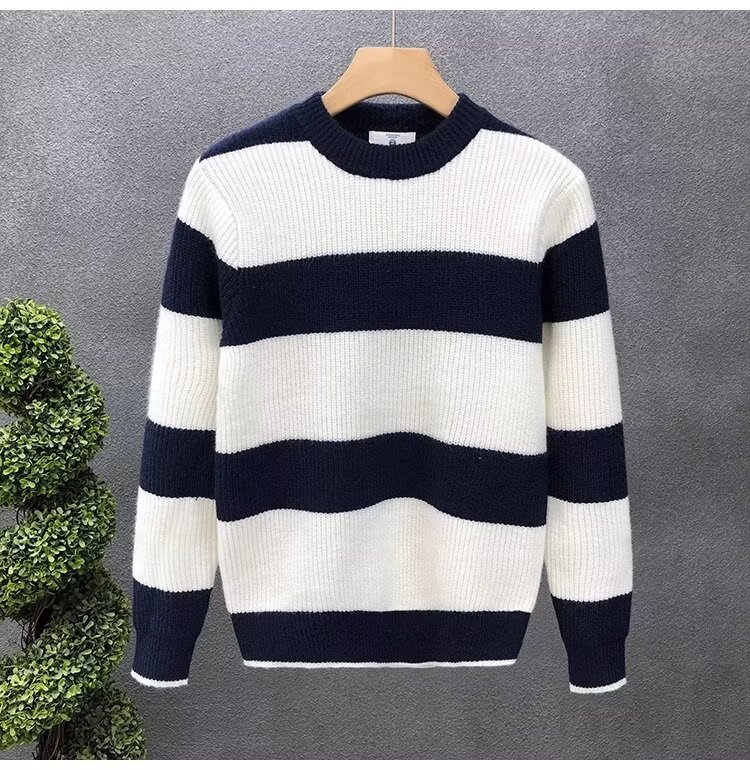 "Men's Loose Fit Wool-Blend Knit Sweater - Winter Crewneck Pullover, Warm & Soft Long Sleeve Top (Blue/Khaki/Green)"_voghion.com