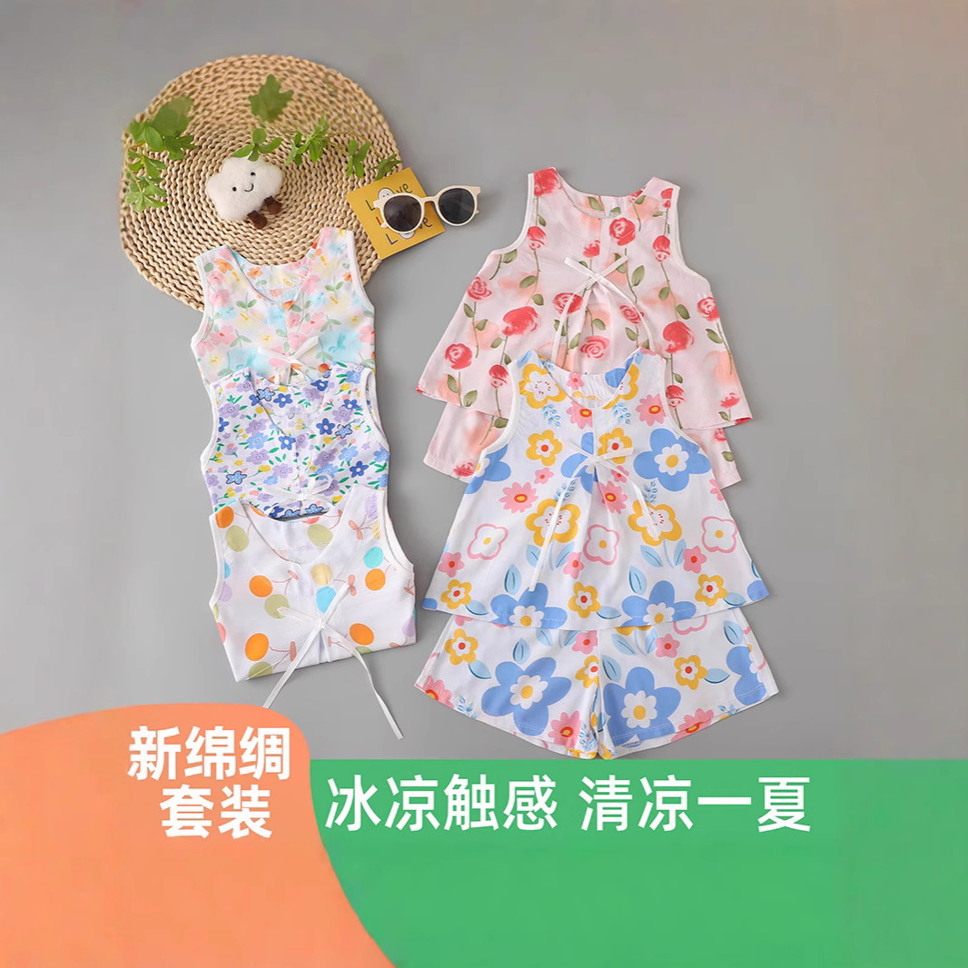 （绵绸）新款2025爆款绵绸套装裙 儿童舒适透气宝宝套装 凉爽女童