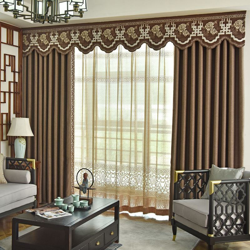 OQ5 MChinese Style Cotton And Linen Curta Bedroom Thickened Blackout Fabric Finished Atmospheric Gauze Curtain Living Room
