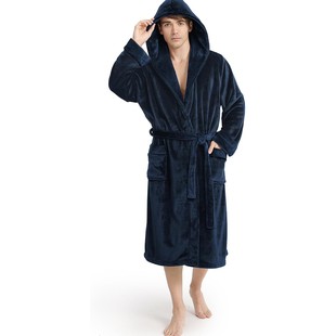 Autumn and winter hooded extended thick coral fleece nightgown men's and women's pajamas warm flannel bathrobe home clothes