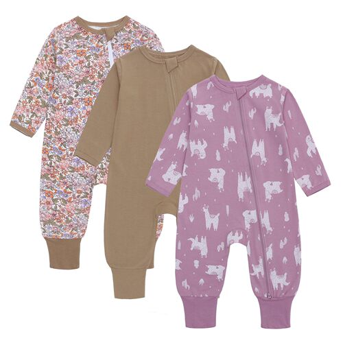Baby clothes long-sleeved onesie for boys and girls, footed spring and autumn crawling suit set of 3, zipper onesie