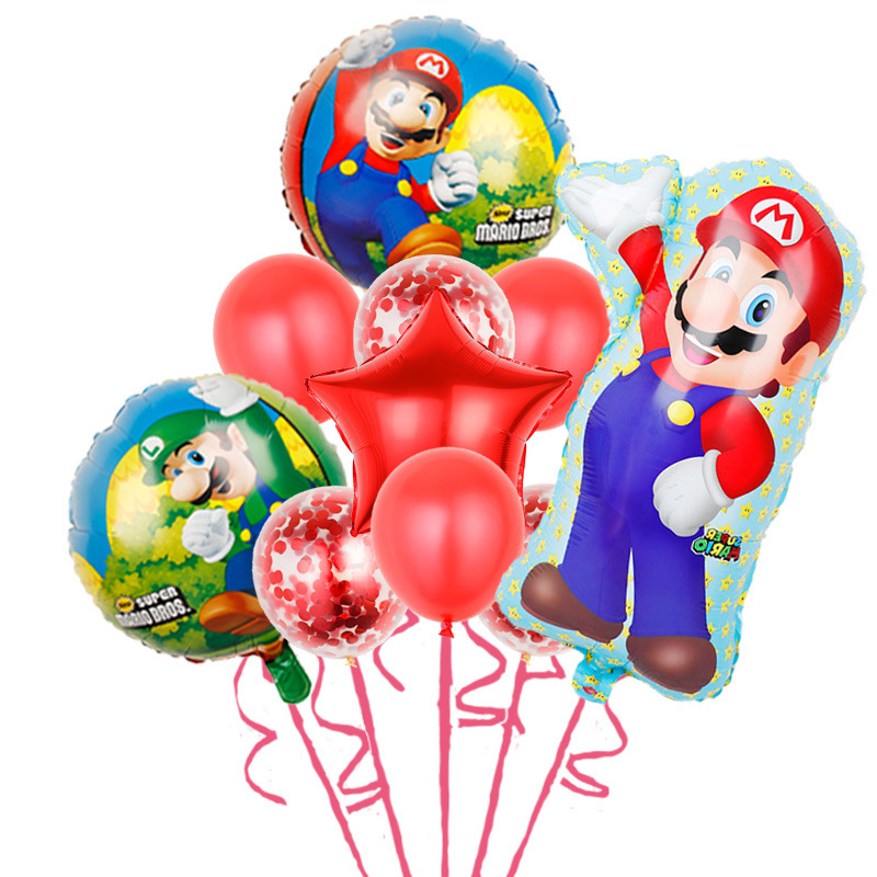Transfronterizo Mario modelado de globos de aluminio Mario tema juego de cumpleaños diseño de juguete decoración del partido papel de aluminio