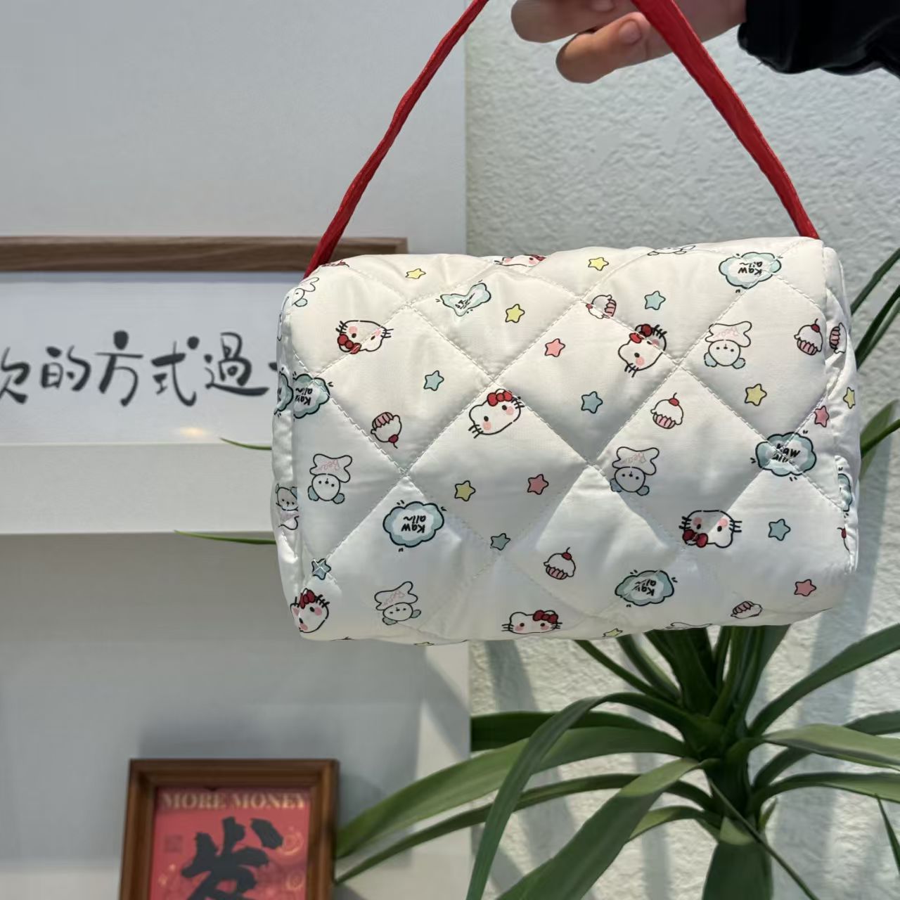 Cross-border ins Kitty impresa bolsa de mano Kitty bolsa de almacenamiento portátil bolsa de lavado bolsas de mano súper lindas bolsas de mano estereoscópicas