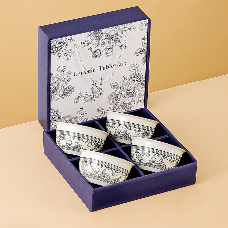 Geschenkset mit Rosenschale und Essstäbchen aus Keramik – Mikrowellengeeignetes, modernes Geschirr für Zuhause, das Restaurant und zum Verschenken (11,5 cm große Essstäbchen aus Bambus)_voghion.com