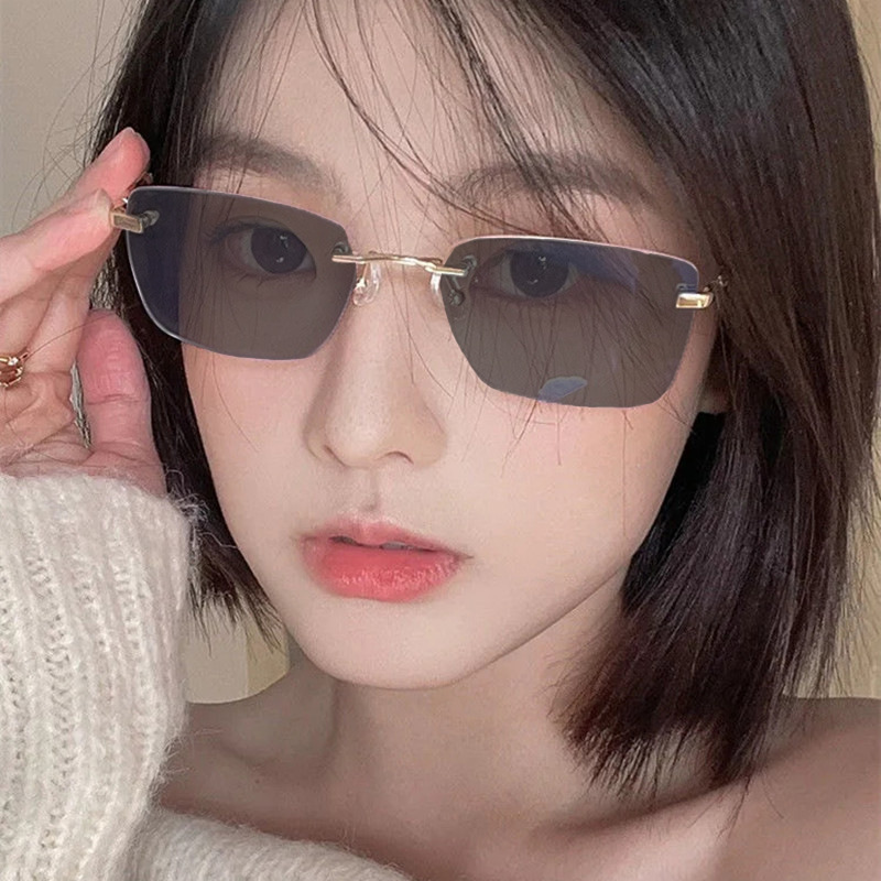 无框防蓝光近视眼睛新款方形复古商务款可配有度数眼镜框架男女潮