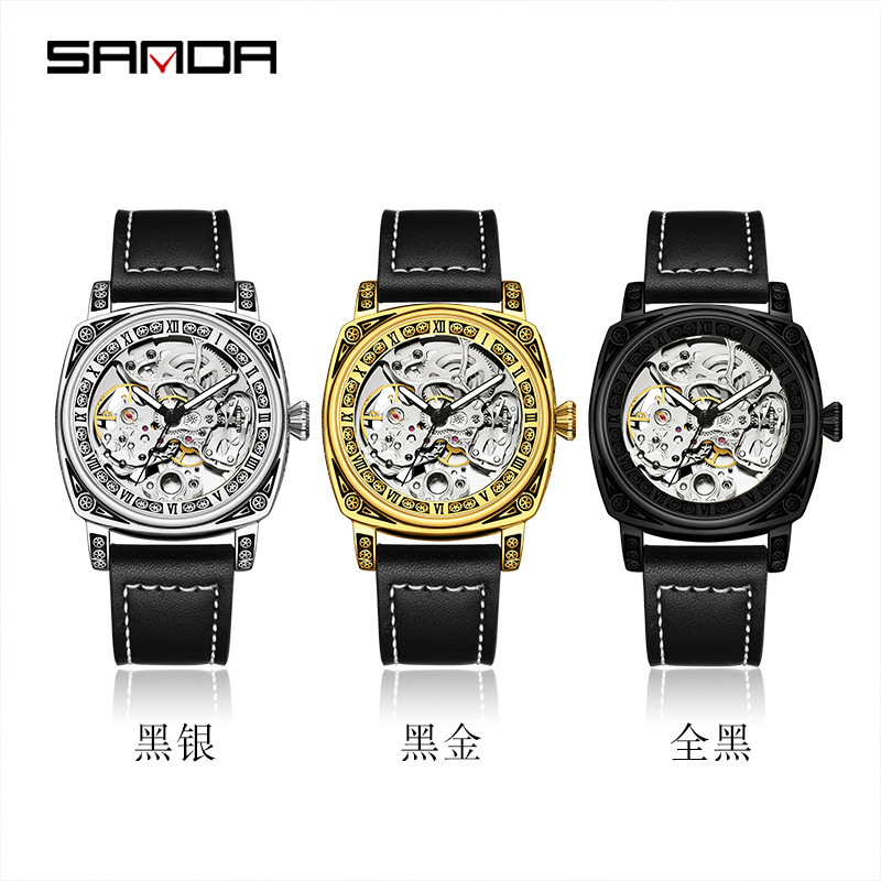 Sanda nuevo reloj hombres hueco reloj mecánico moda 7013 reloj mecánico automático niños reloj impermeable hombres