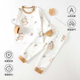 婴儿分体秋衣秋裤男童纯棉a类高腰护肚宝宝秋衣套装家居服两件套