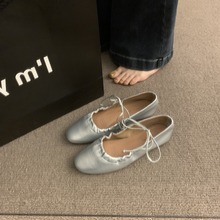 法式复古平底鞋软底小众系带乐福鞋2024春秋新款银色玛丽珍单鞋女