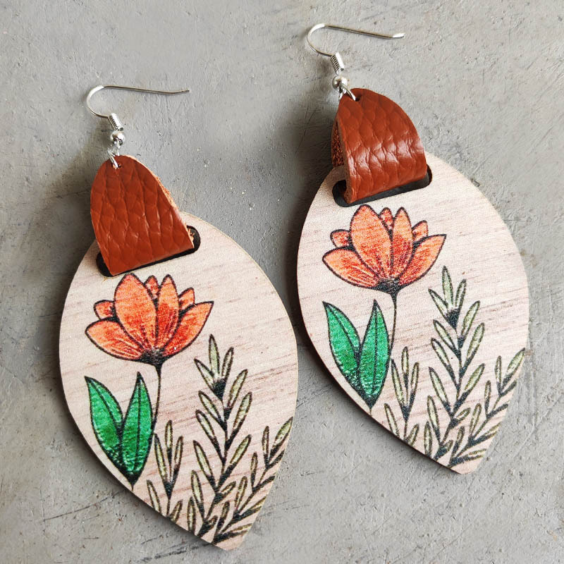 1 Pair Bohemian Flower Wood Women's Drop Earrings display picture 2