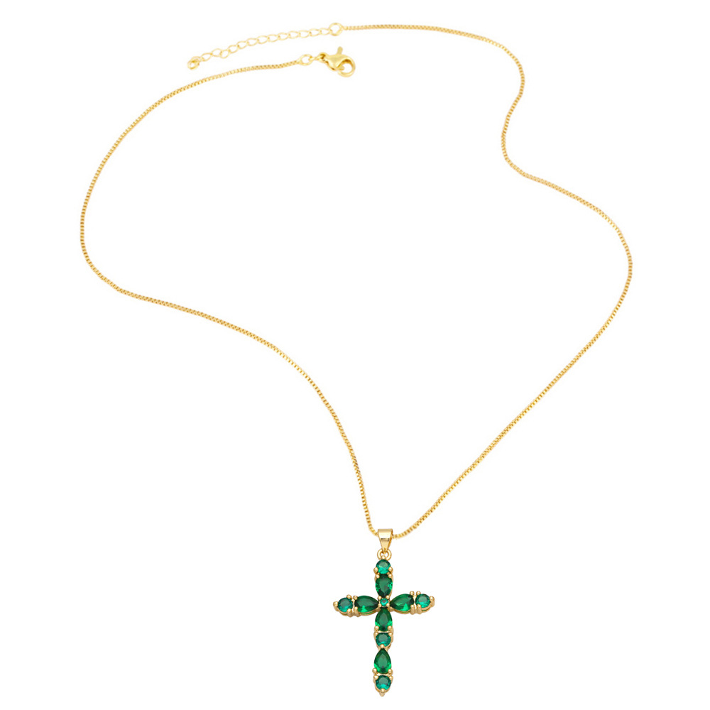 Fashion Colorful Zircon Cross Hip Hop Diamond Copper Necklace